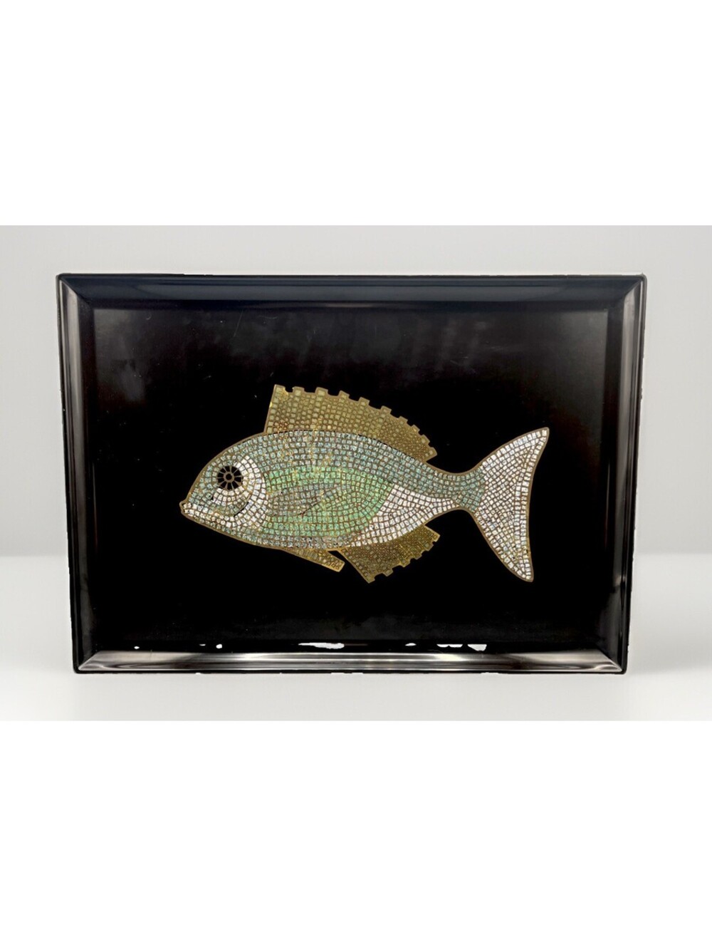 Vintage Couroc Monterey Mosaic Fish Turquoise Serving Tray 18” MCM California